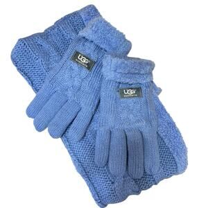 UGG Knit Tech Blue Matching Winter Warm Shawl Finger Gloves Scarp 2 Piece Set